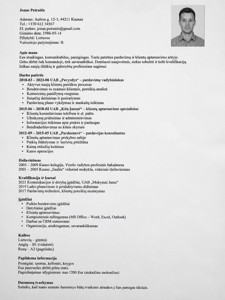 CV #1 — Prieš